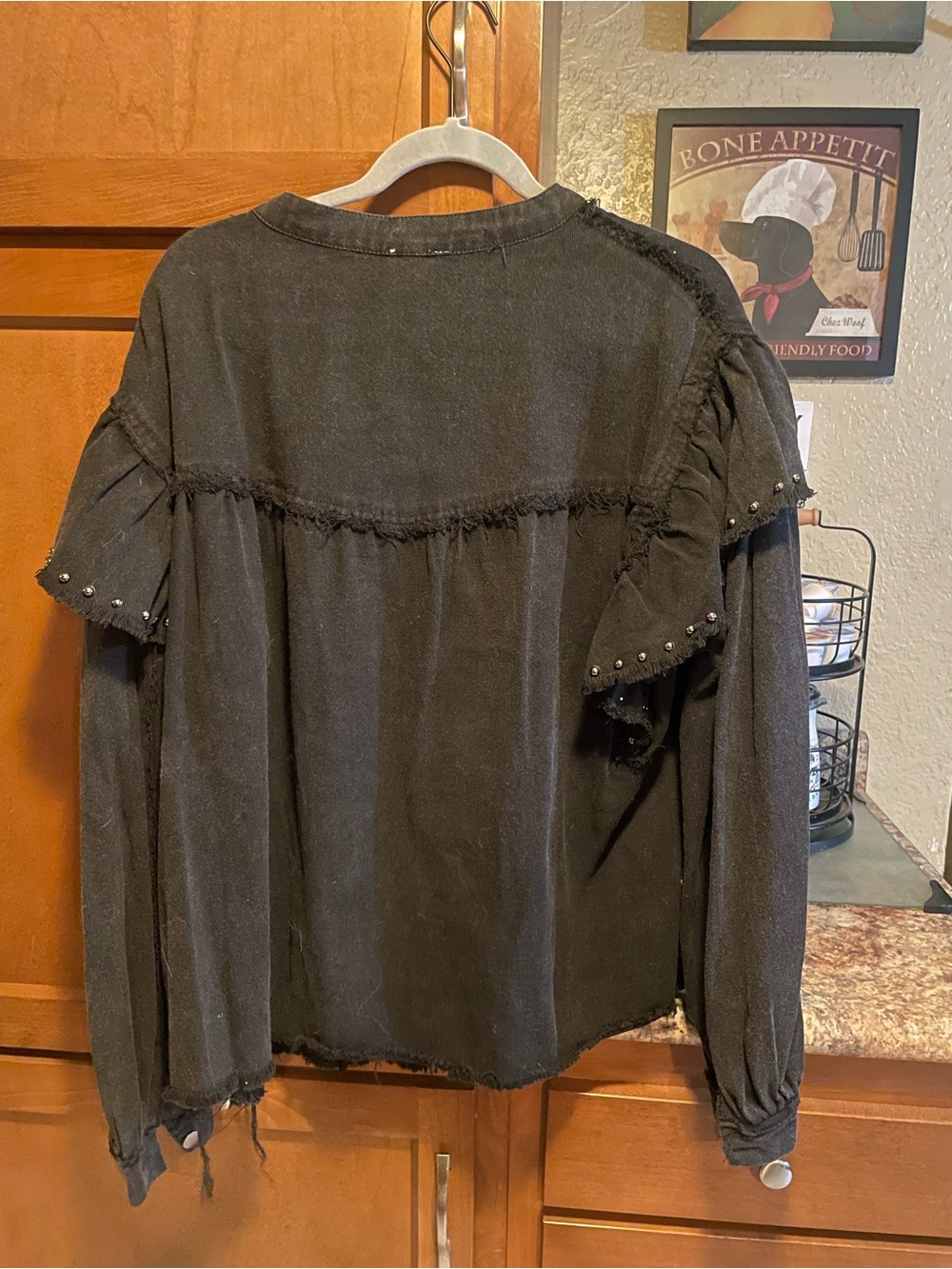 POL Black Ruffle-Trim Snap Button Shirt - Picture 4 of 4